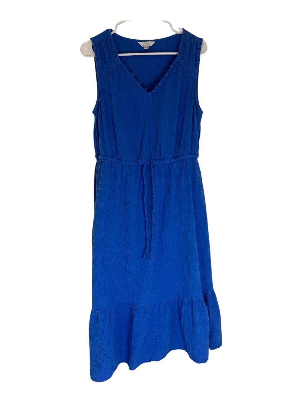 Time and Tru Womens L 12-14 Blue Midi Dress 100% Cotton Sleeveless Boho